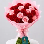 A Bouquet of Mixed Roses and Pink Tulips