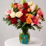 Bouquet of Mixed Roses and Eucalyptus