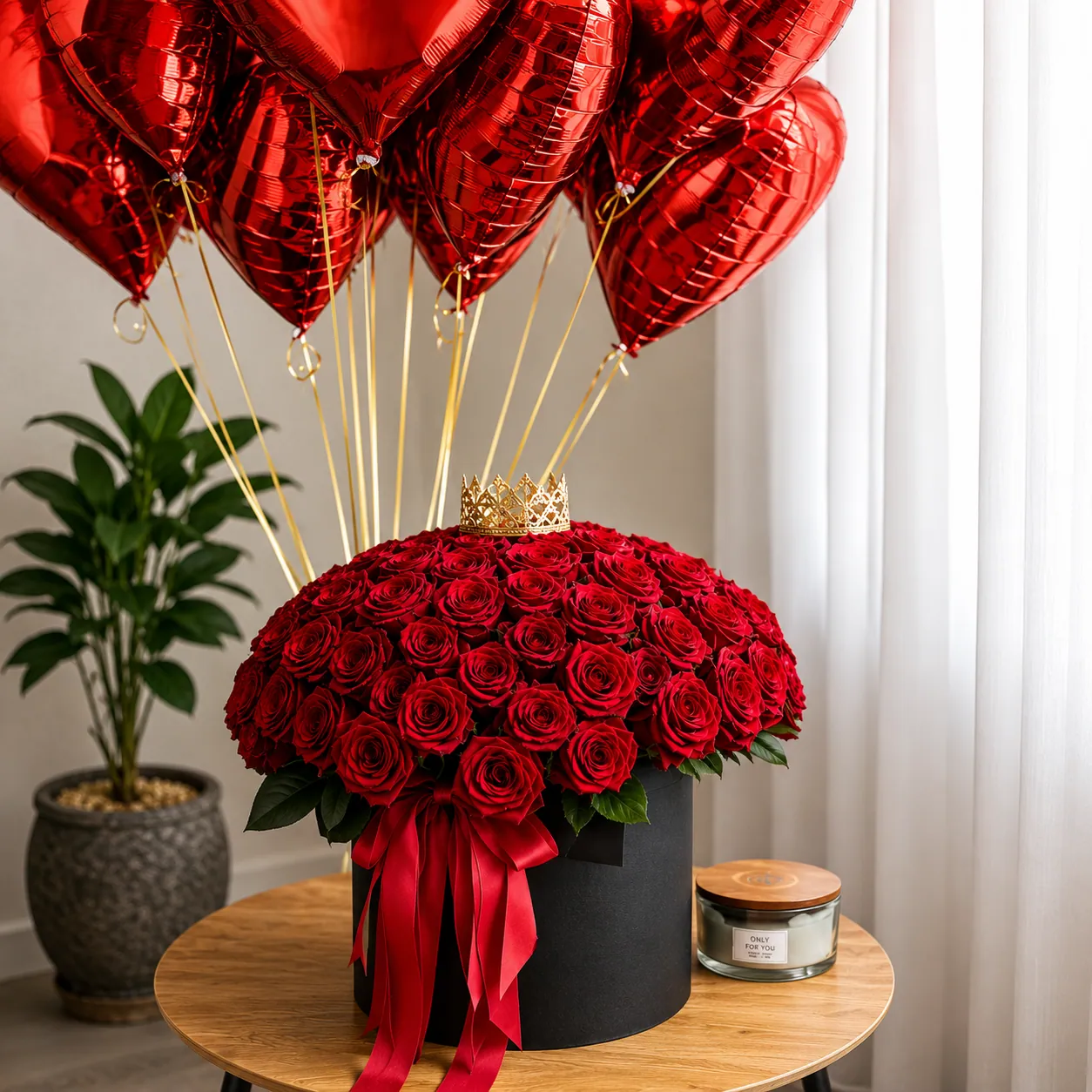 Rose box with heart balloon
