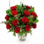 A bouquet of red roses in a vase