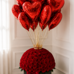 Rose Box with Heart Balloon